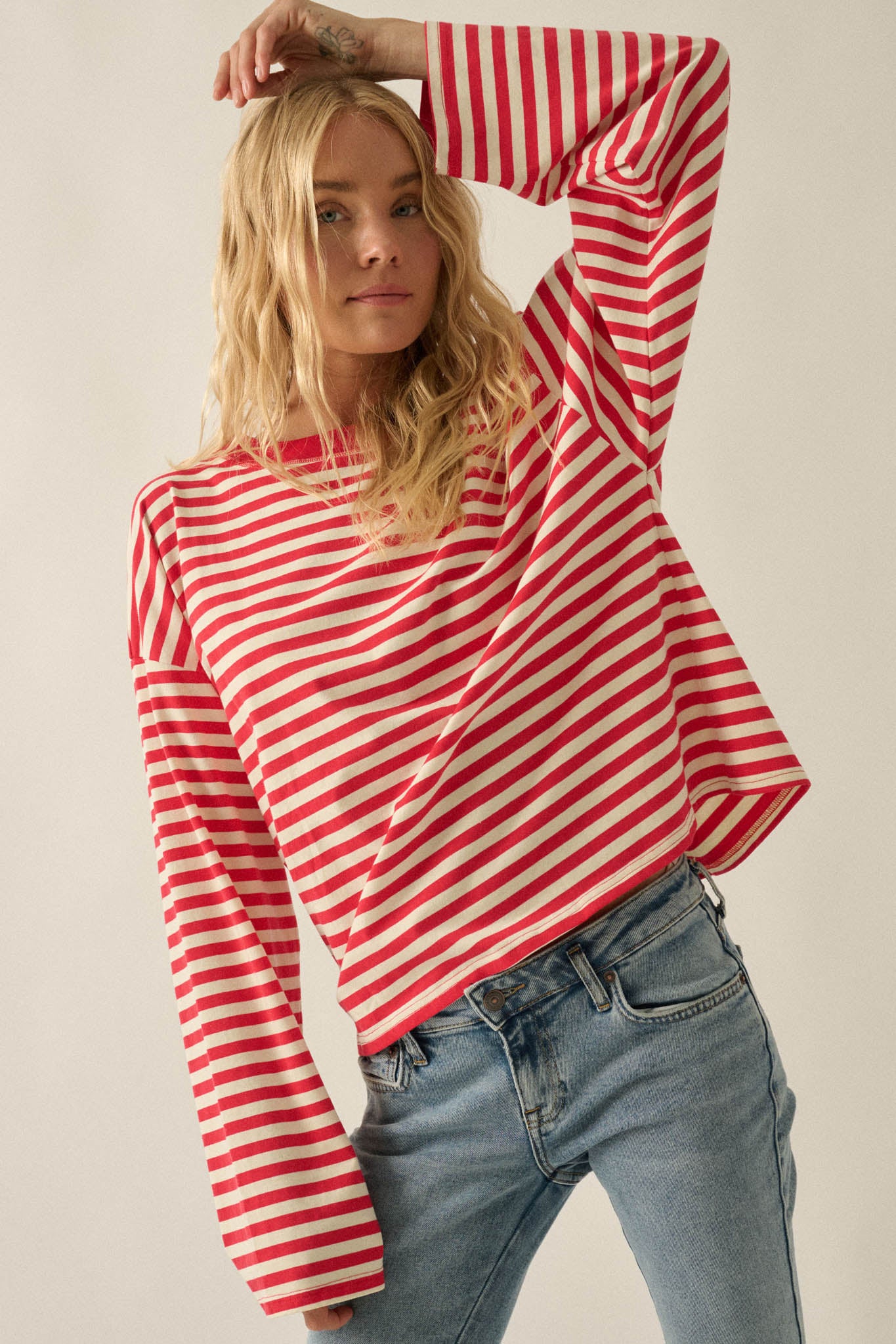 Stripe It Rich Crewneck Striped Cotton Loose-Fit Top - ShopPromesa