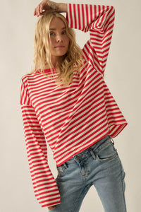 Stripe It Rich Crewneck Striped Cotton Loose-Fit Top - ShopPromesa