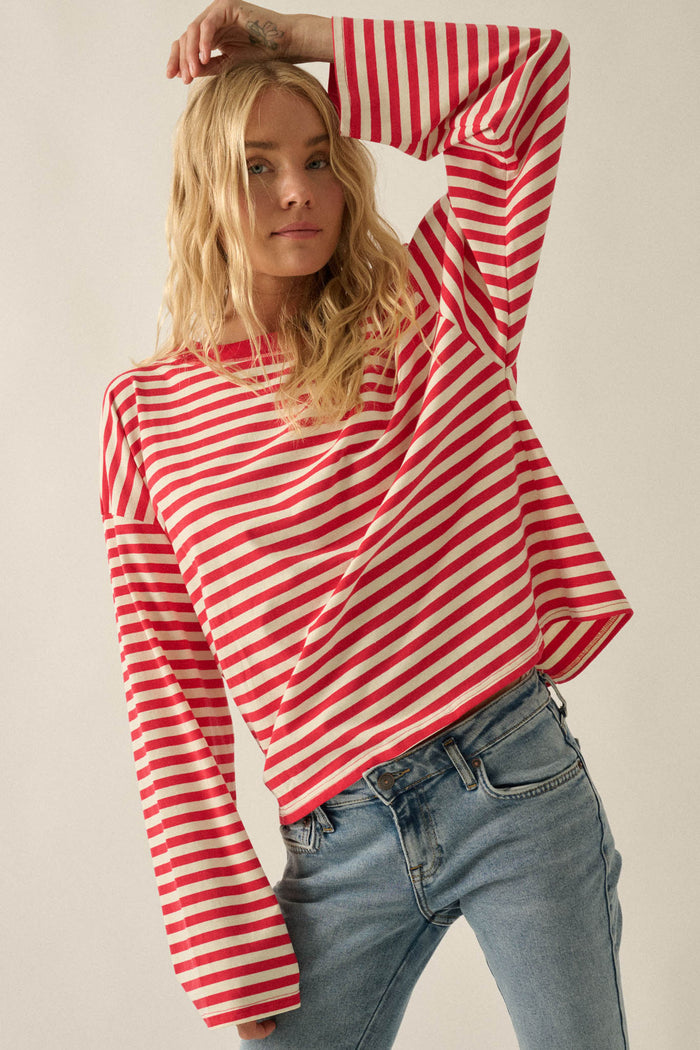 Stripe It Rich Crewneck Striped Cotton Loose-Fit Top - ShopPromesa