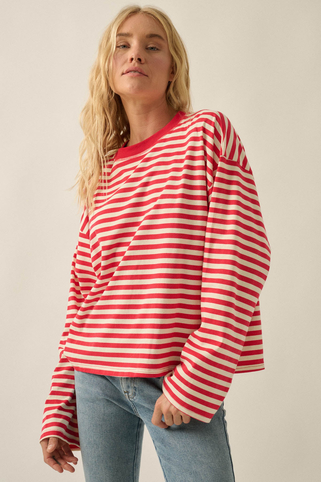 Stripe It Rich Crewneck Striped Cotton Loose-Fit Top - ShopPromesa