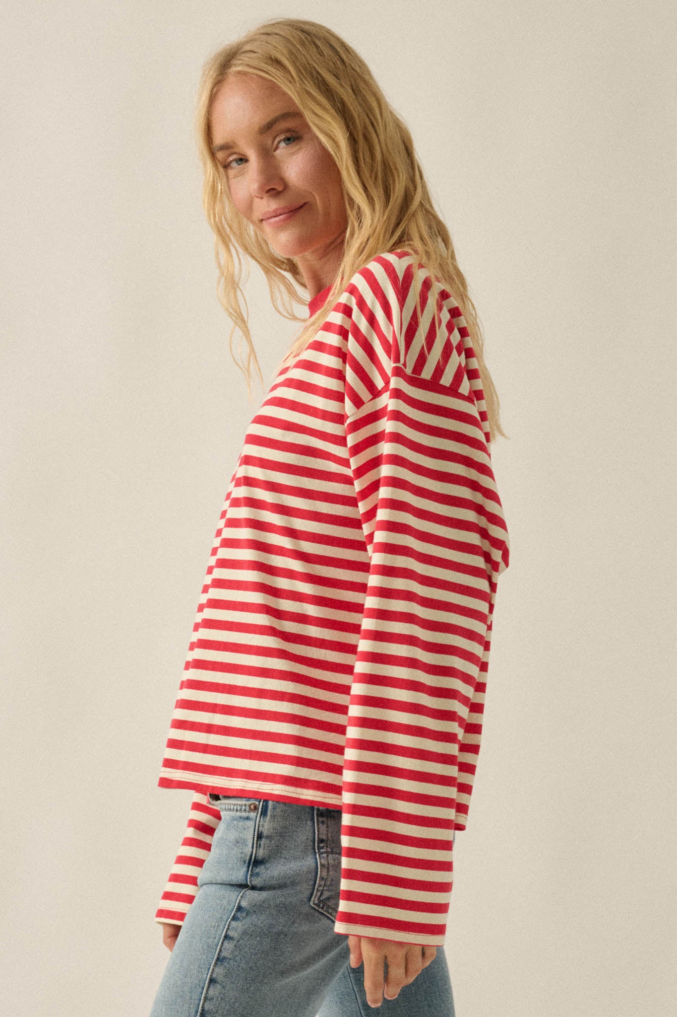 Stripe It Rich Crewneck Striped Cotton Loose-Fit Top - ShopPromesa