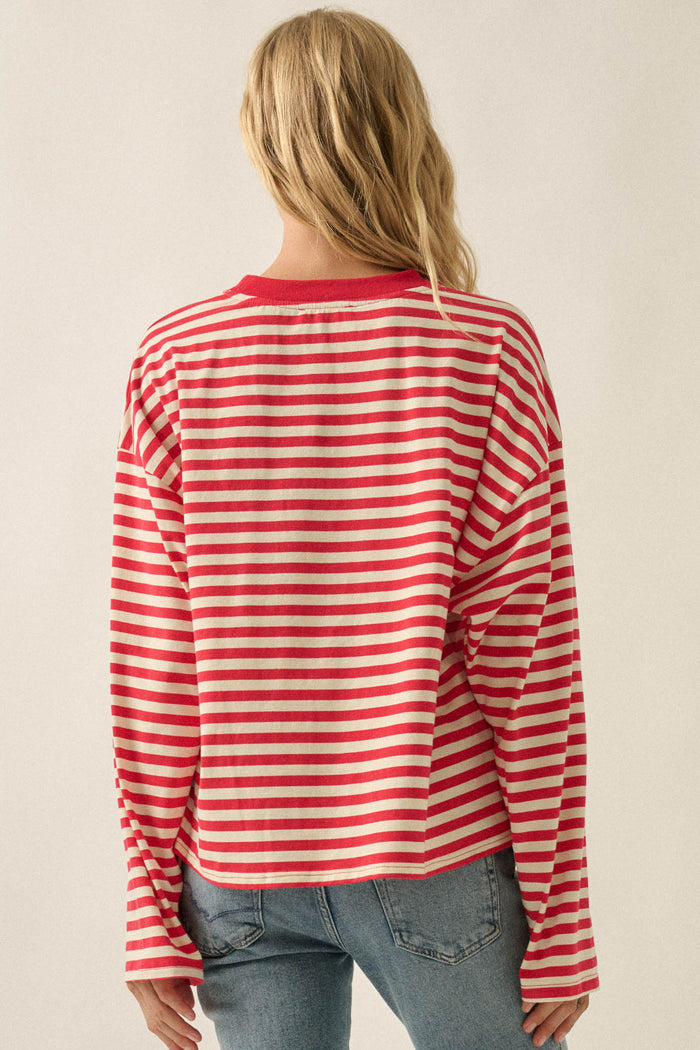 Stripe It Rich Crewneck Striped Cotton Loose-Fit Top - ShopPromesa