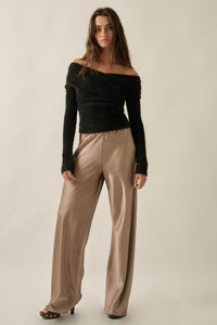 Perfectly Plush Fuzzy Knit Off-Shoulder Crossover Top - ShopPromesa