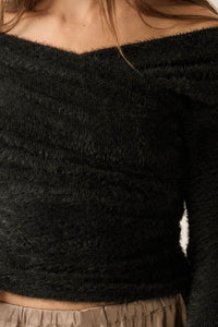 Perfectly Plush Fuzzy Knit Off-Shoulder Crossover Top - ShopPromesa