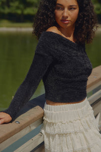Perfectly Plush Fuzzy Knit Off-Shoulder Crossover Top - ShopPromesa
