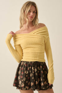 Perfectly Plush Fuzzy Knit Off-Shoulder Crossover Top - ShopPromesa