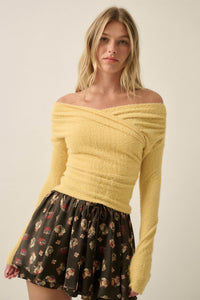 Perfectly Plush Fuzzy Knit Off-Shoulder Crossover Top - ShopPromesa