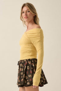 Perfectly Plush Fuzzy Knit Off-Shoulder Crossover Top - ShopPromesa