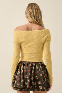 Perfectly Plush Fuzzy Knit Off-Shoulder Crossover Top - ShopPromesa