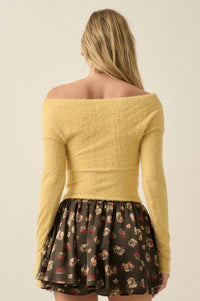 Perfectly Plush Fuzzy Knit Off-Shoulder Crossover Top - ShopPromesa