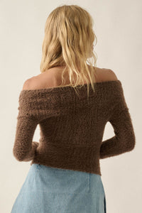 Perfectly Plush Fuzzy Knit Off-Shoulder Crossover Top - ShopPromesa