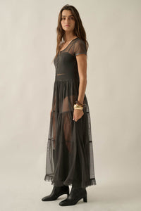 Sheer I Am Tulle Button-Up Tiered Ruffle Maxi Top - ShopPromesa