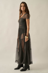 Sheer I Am Tulle Button-Up Tiered Ruffle Maxi Top - ShopPromesa