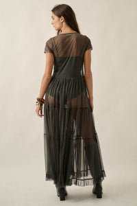 Sheer I Am Tulle Button-Up Tiered Ruffle Maxi Top - ShopPromesa
