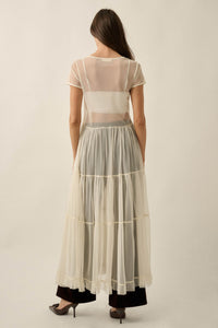 Sheer I Am Tulle Button-Up Tiered Ruffle Maxi Top - ShopPromesa