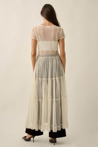 Sheer I Am Tulle Button-Up Tiered Ruffle Maxi Top - ShopPromesa