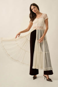 Sheer I Am Tulle Button-Up Tiered Ruffle Maxi Top - ShopPromesa