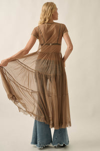 Sheer I Am Tulle Button-Up Tiered Ruffle Maxi Top - ShopPromesa