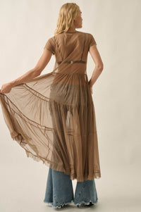 Sheer I Am Tulle Button-Up Tiered Ruffle Maxi Top - ShopPromesa