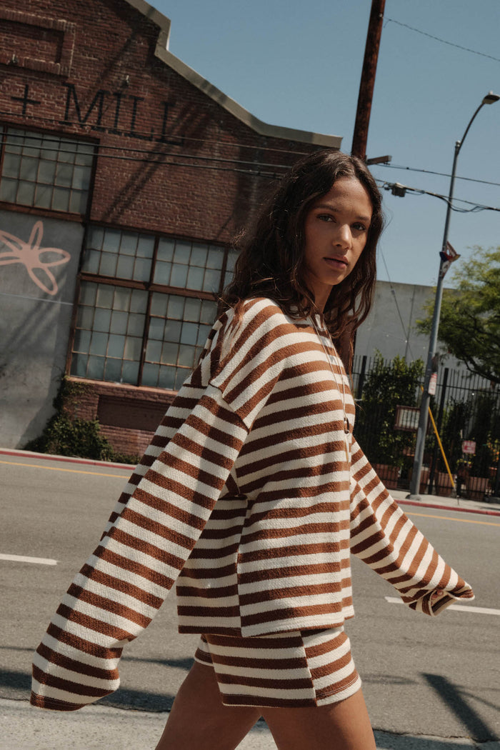 Raise the Bar Striped Knit Wide-Sleeve Sweater - ShopPromesa