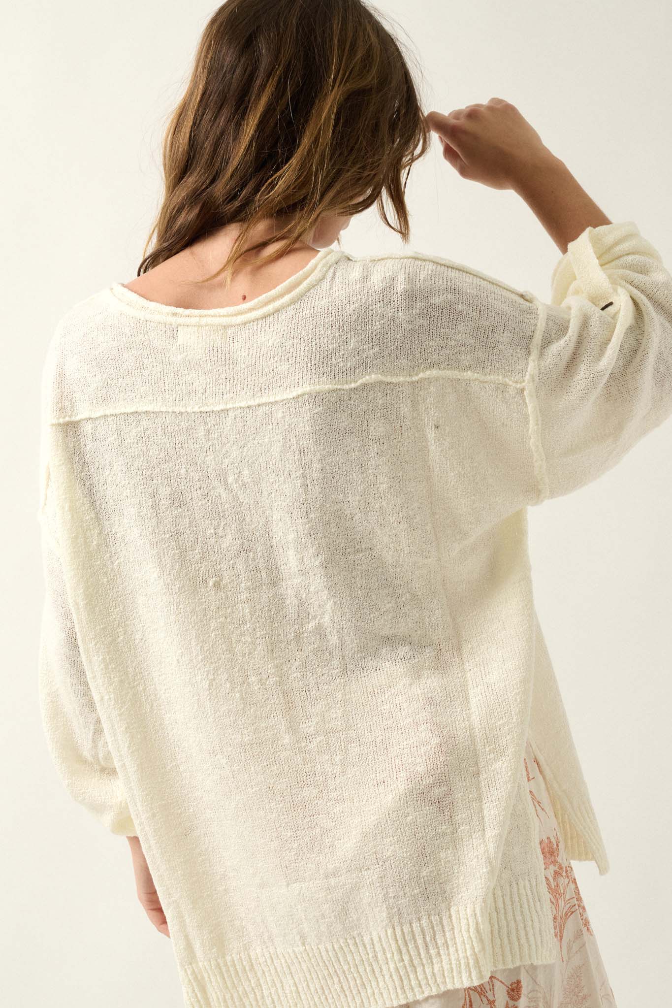 Slow Your Roll Exposed-Seam Roll-Up Henley Sweater