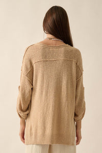 Slow Your Roll Exposed-Seam Roll-Up Henley Sweater - ShopPromesa