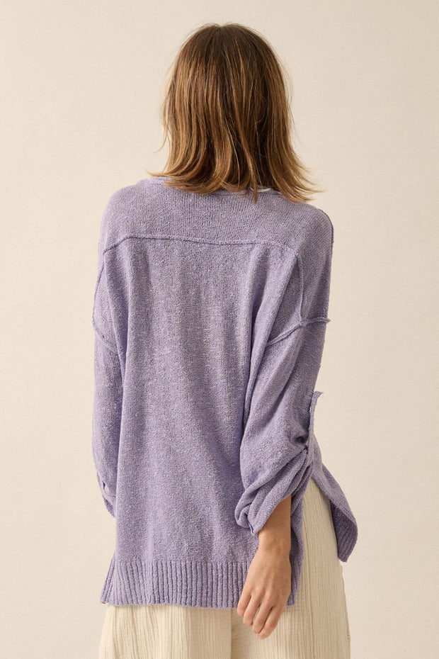 Slow Your Roll Exposed-Seam Roll-Up Henley Sweater - ShopPromesa