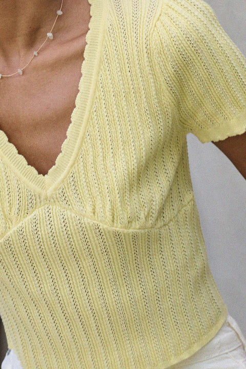 Yellow Embroidered Scalloped Tank Top