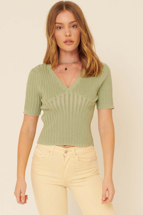 Keep It Simple Scalloped Pointelle Crop Top