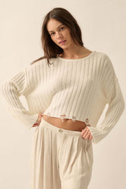 Mad Love Distressed Ribbed Knit Sweater