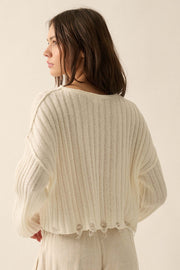 Mad Love Distressed Ribbed Knit Sweater
