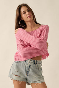 Mad Love Distressed Ribbed Knit Sweater - ShopPromesa