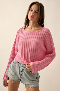 Mad Love Distressed Ribbed Knit Sweater - ShopPromesa