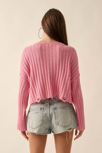 Mad Love Distressed Ribbed Knit Sweater - ShopPromesa