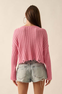 Mad Love Distressed Ribbed Knit Sweater - ShopPromesa