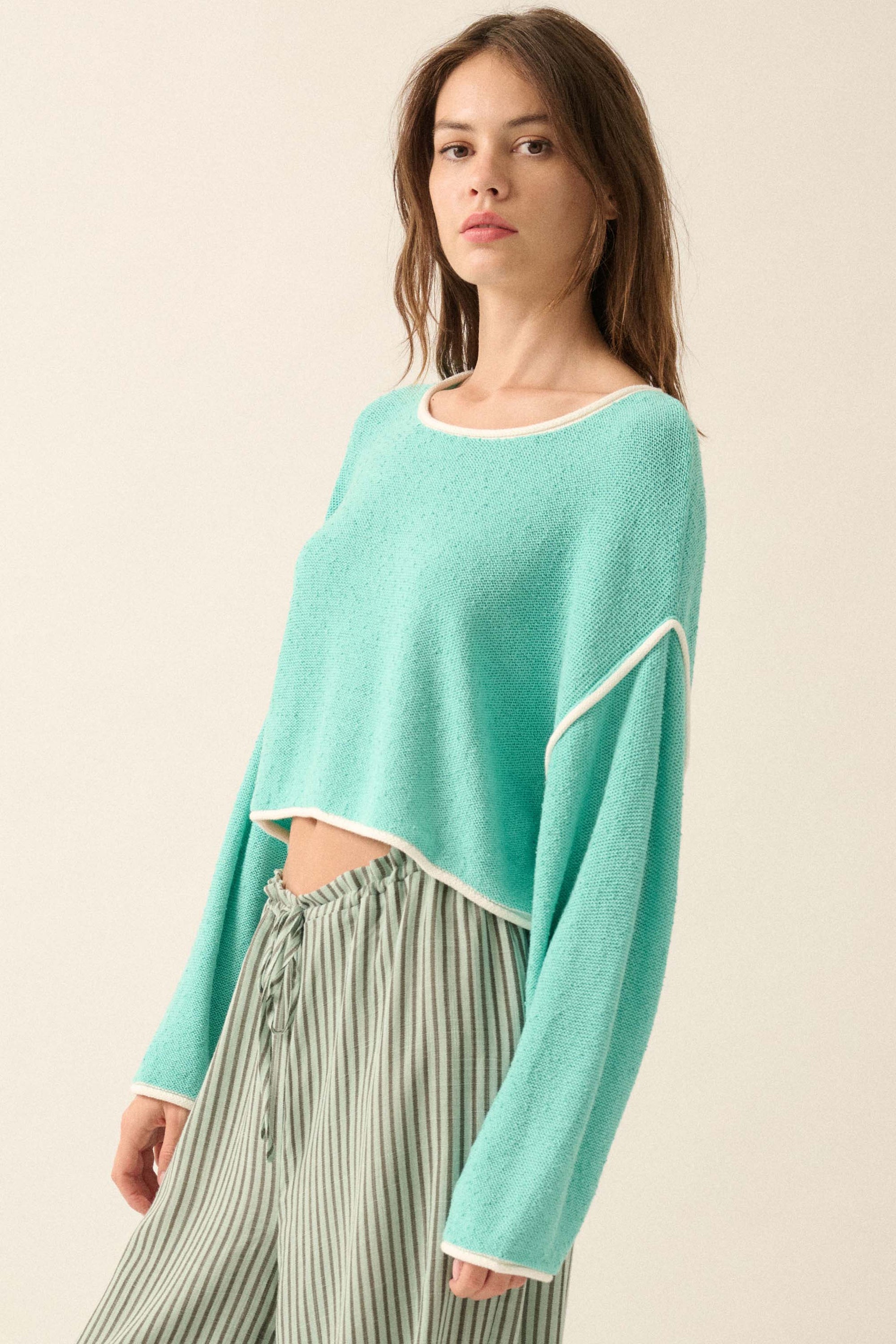 Cuddle Party Cropped Exposed-Seam Sweater