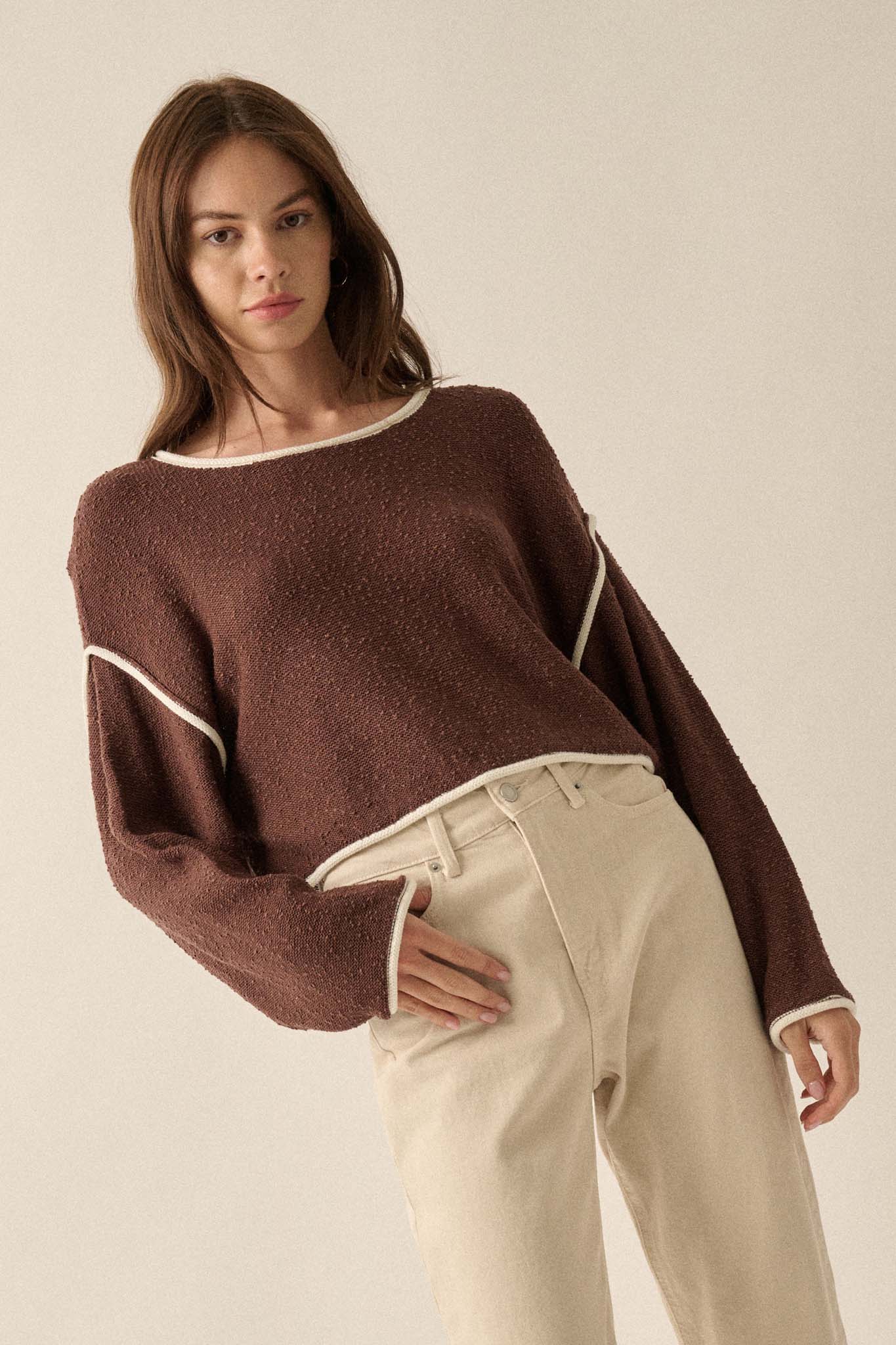 Cuddle Party Cropped Exposed-Seam Sweater - ShopPromesa