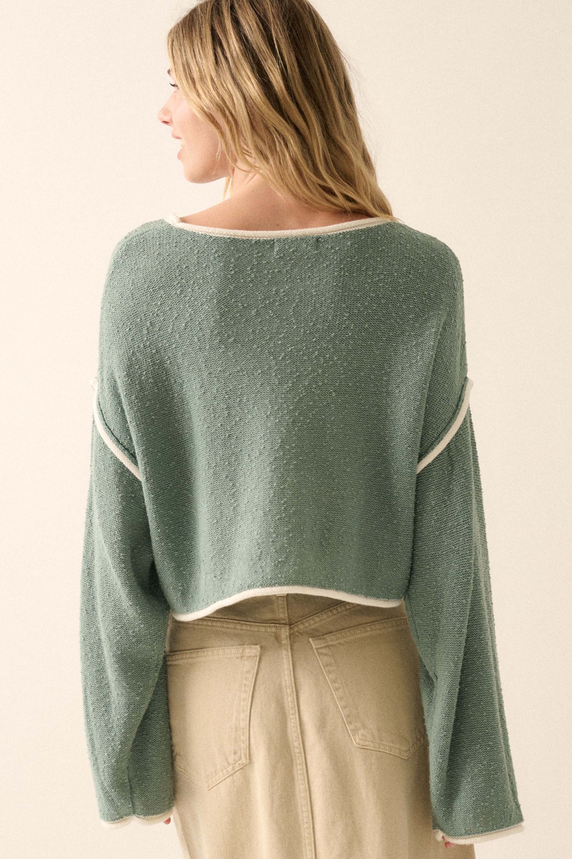 Cuddle Party Cropped Exposed-Seam Sweater