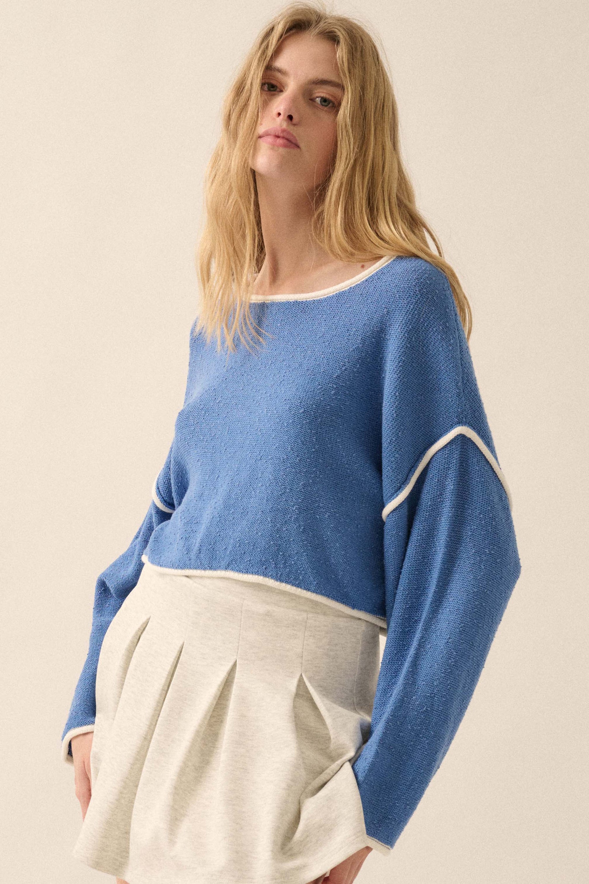 Cuddle Party Cropped Exposed-Seam Sweater