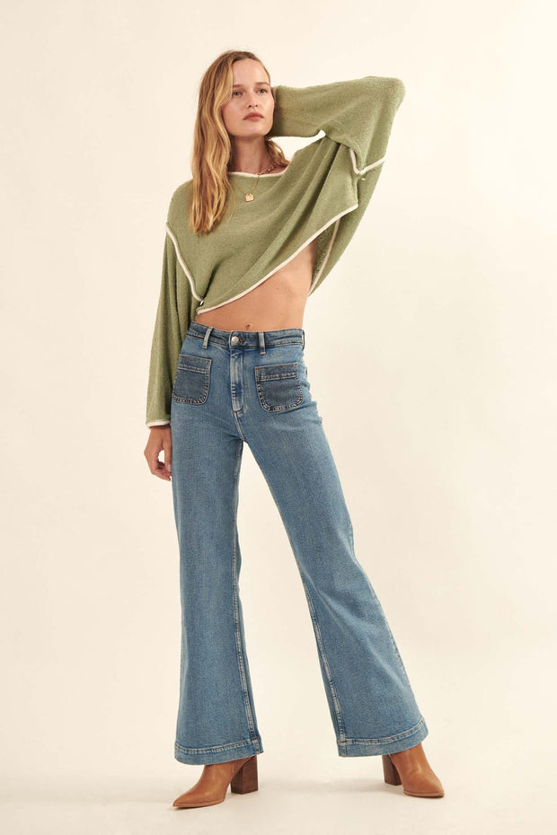 Cuddle Party Cropped Exposed-Seam Sweater
