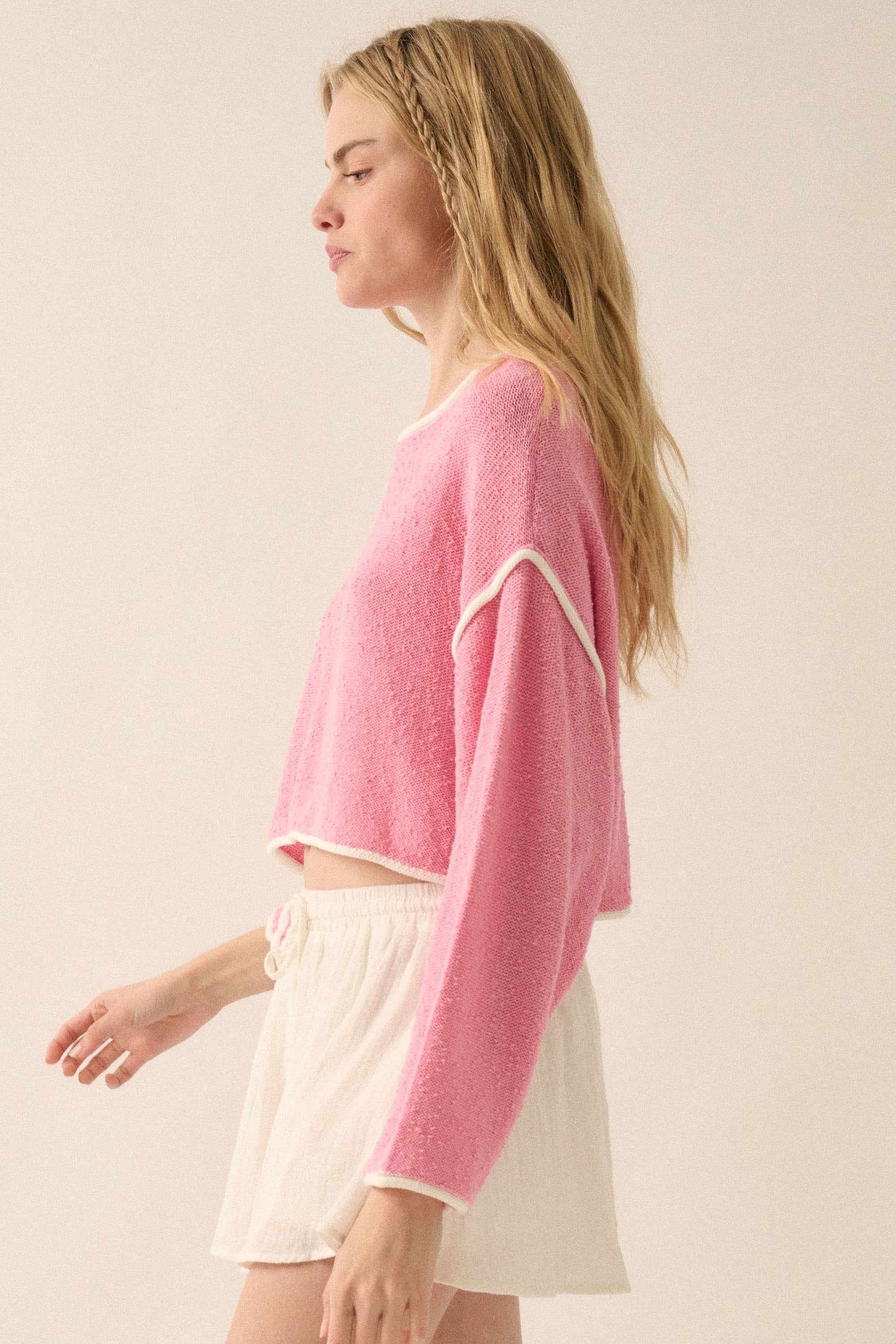 Cuddle Party Cropped Exposed-Seam Sweater