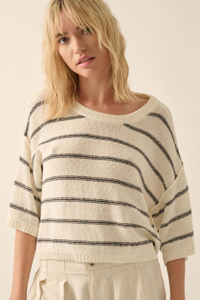 Read My Mind Striped Three-Quarter Sleeve Sweater - ShopPromesa