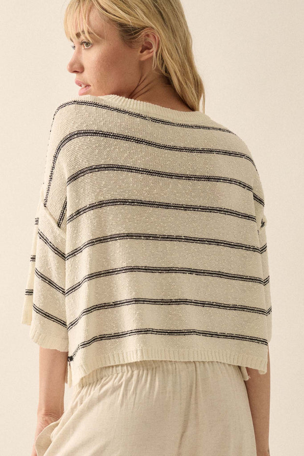 Read My Mind Striped Three-Quarter Sleeve Sweater - ShopPromesa