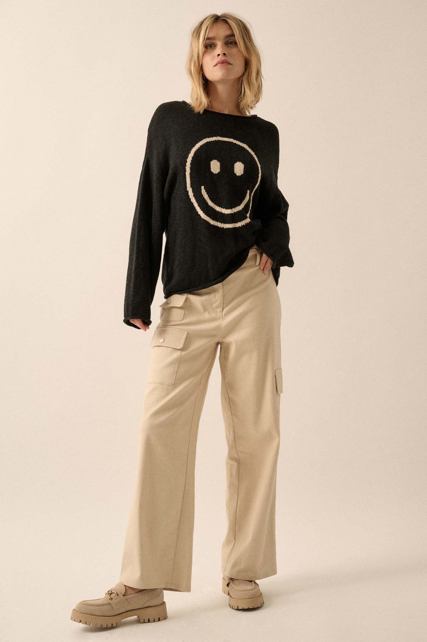 Smile a While Smiley Face Graphic Sweater