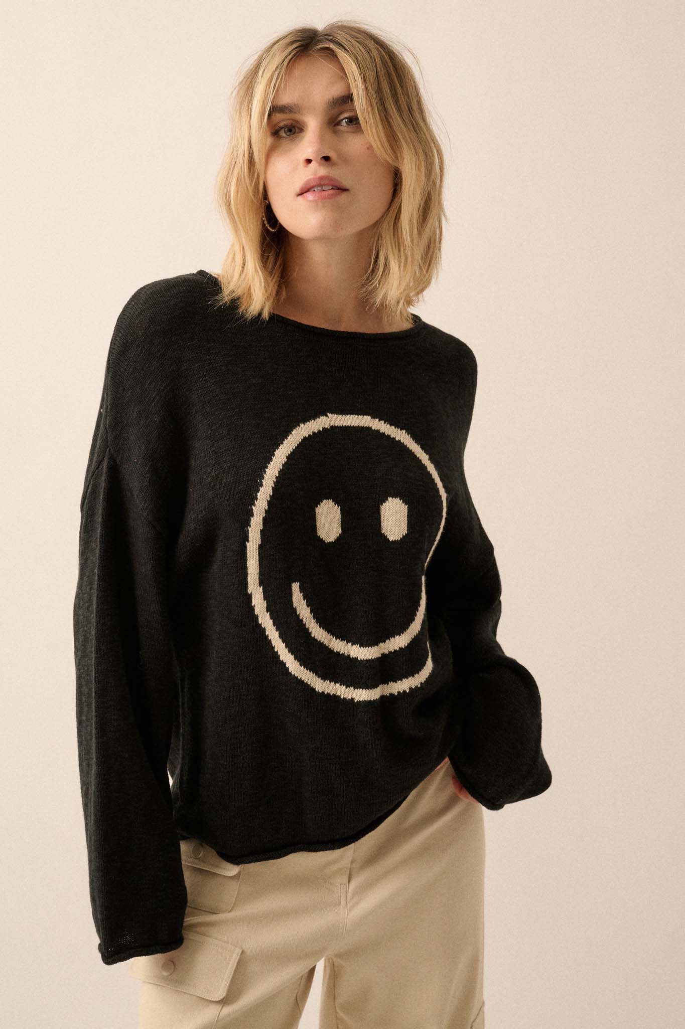 Smile a While Smiley Face Graphic Sweater