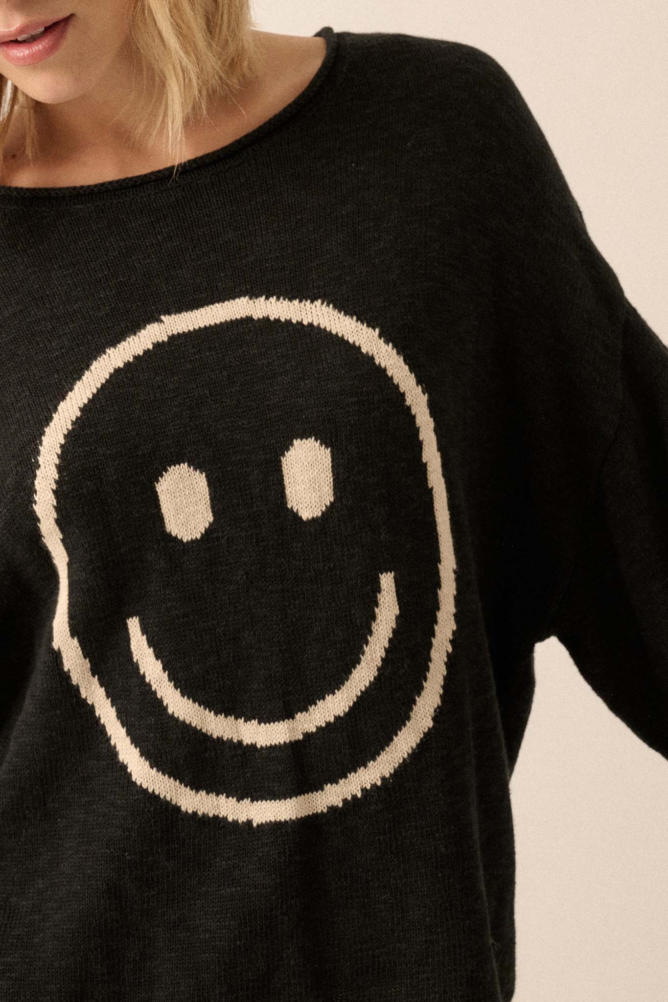 Smile a While Smiley Face Graphic Sweater