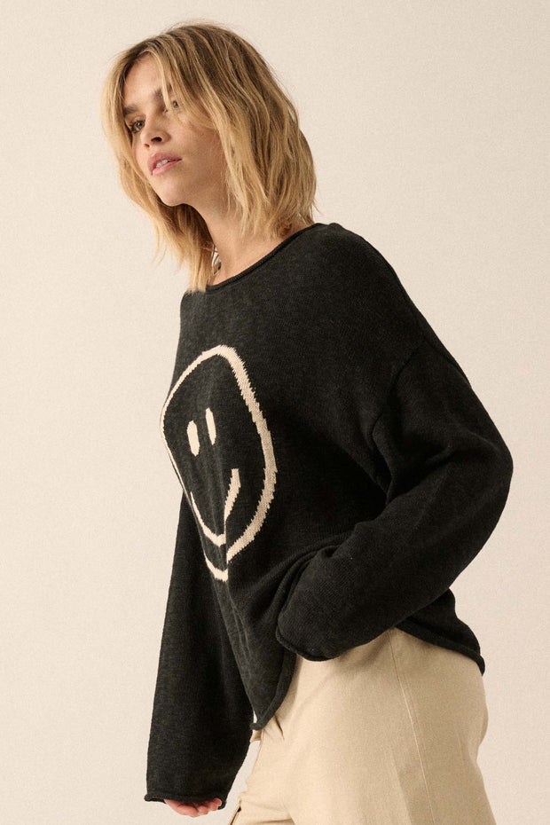 Smile a While Smiley Face Graphic Sweater