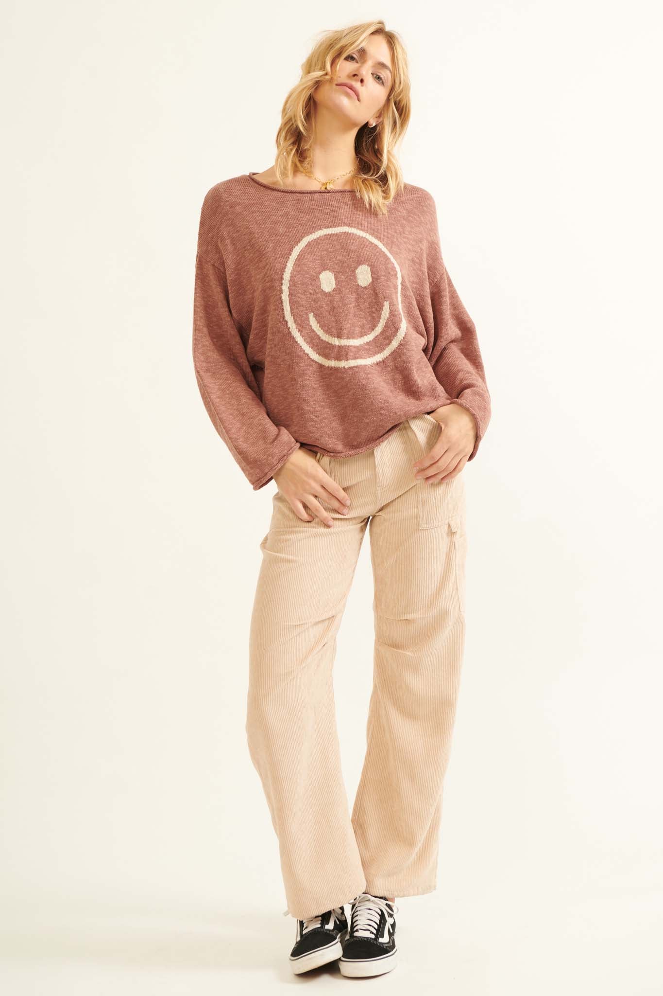 Smile a While Smiley Face Graphic Sweater