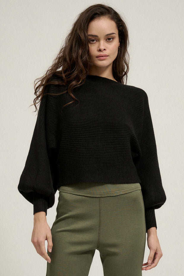 Fine Lines Cropped Rib-Knit Boatneck Sweater
