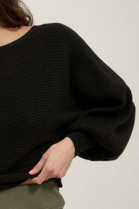 Fine Lines Cropped Rib-Knit Boatneck Sweater - ShopPromesa